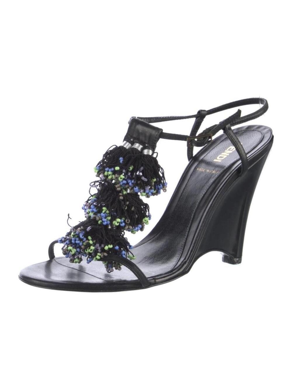 Fendi black leather beaded tassel heels #luxury #heels